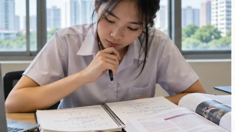 Student planning an argumentative essay with notes and pen