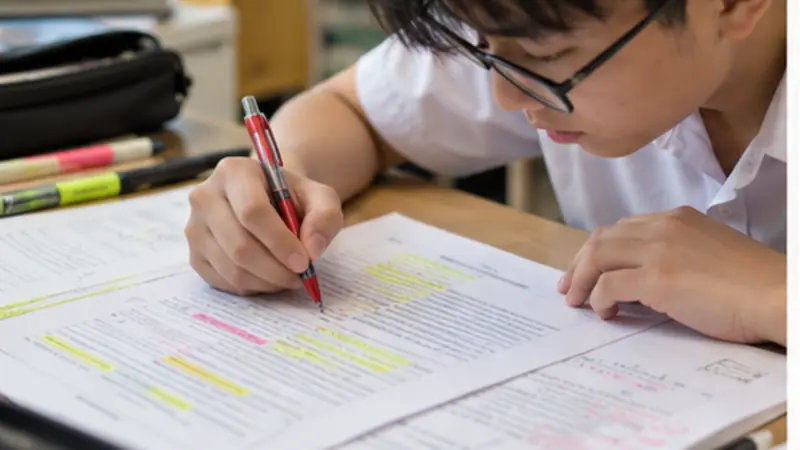 Teacher guiding a student through an essay outline
