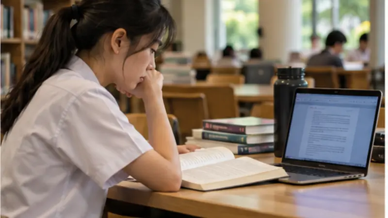 Student practising writing at a desk
