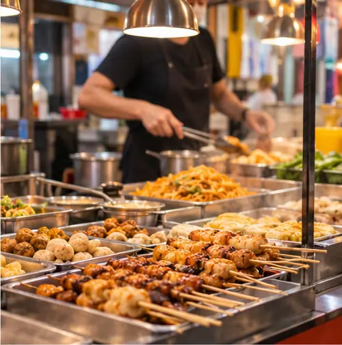 Colorful market stalls with clothes and accessories in Bugis