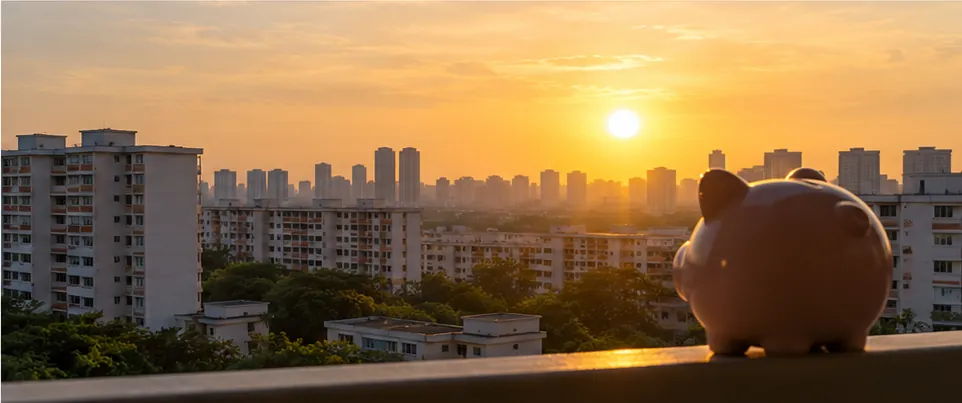 Savings growth concept overlooking Singapore homes