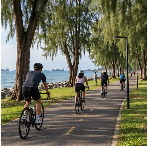 Sandy beach and calm sea at East Coast Park Singapore