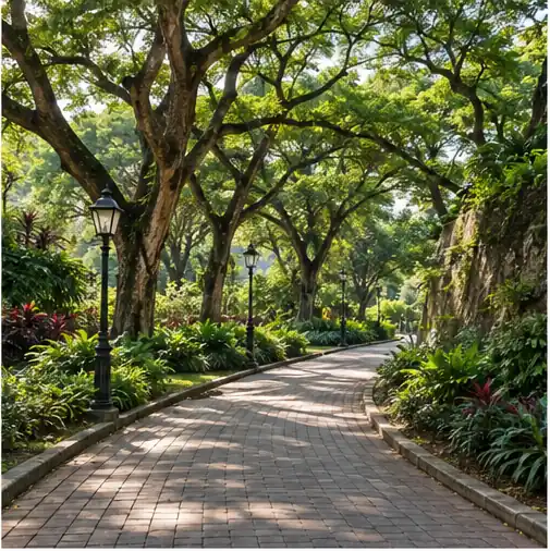 Tree Tunnel stairway framed by rainforest at Fort Canning Park