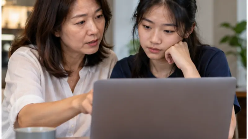 Students reviewing junior college course options