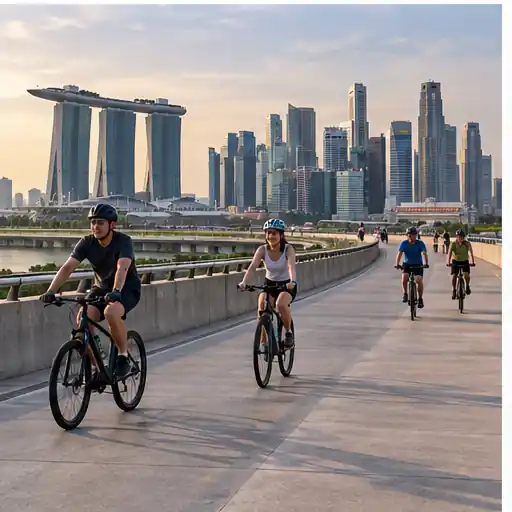 Reservoir and dam structures at Marina Barrage