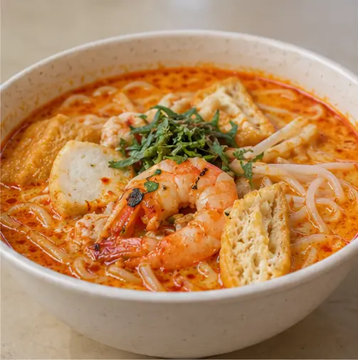 Bustling hawker centre tables and food stalls in Singapore