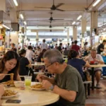 Diners and food stalls inside a Singapore hawker centre representing Old Airport Road Food Centre