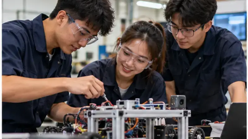 Students collaborating on a practical polytechnic project
