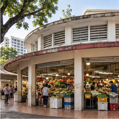 Fresh produce stalls at Tiong Bahru Market